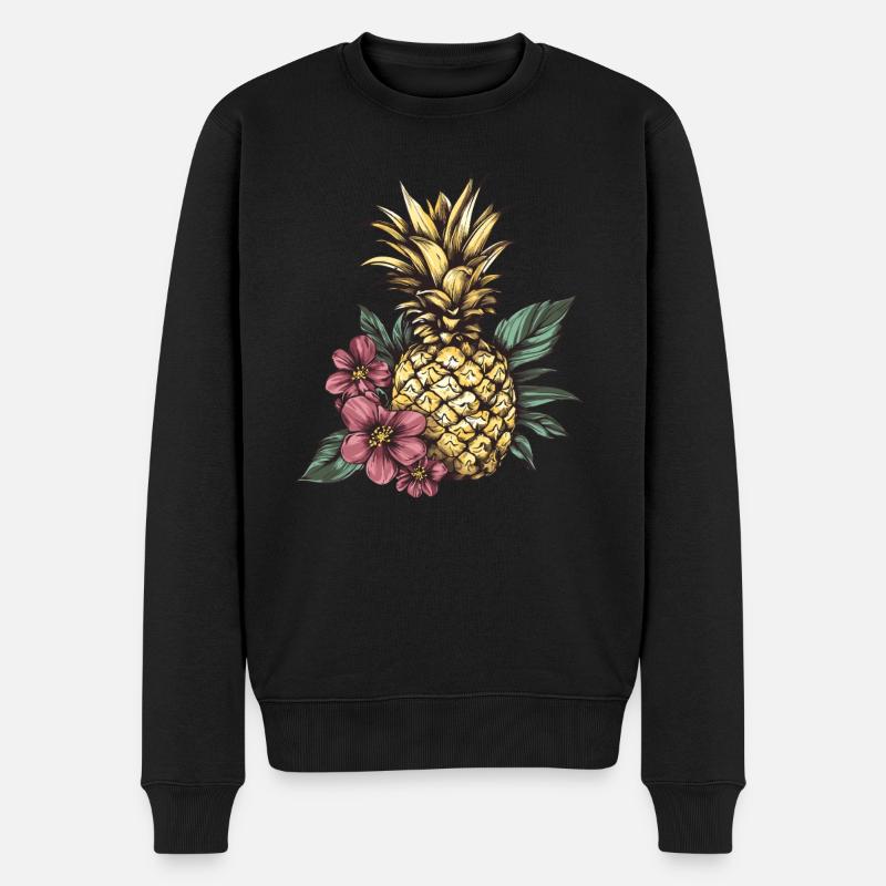 Ananas mit Blüten - Männer Premium Bio Pullover - Schwarz