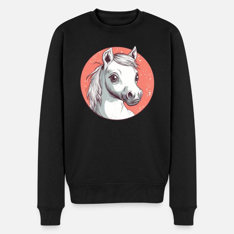 Weißes Pony mit Blick - Männer Premium Bio Pullover - Schwarz