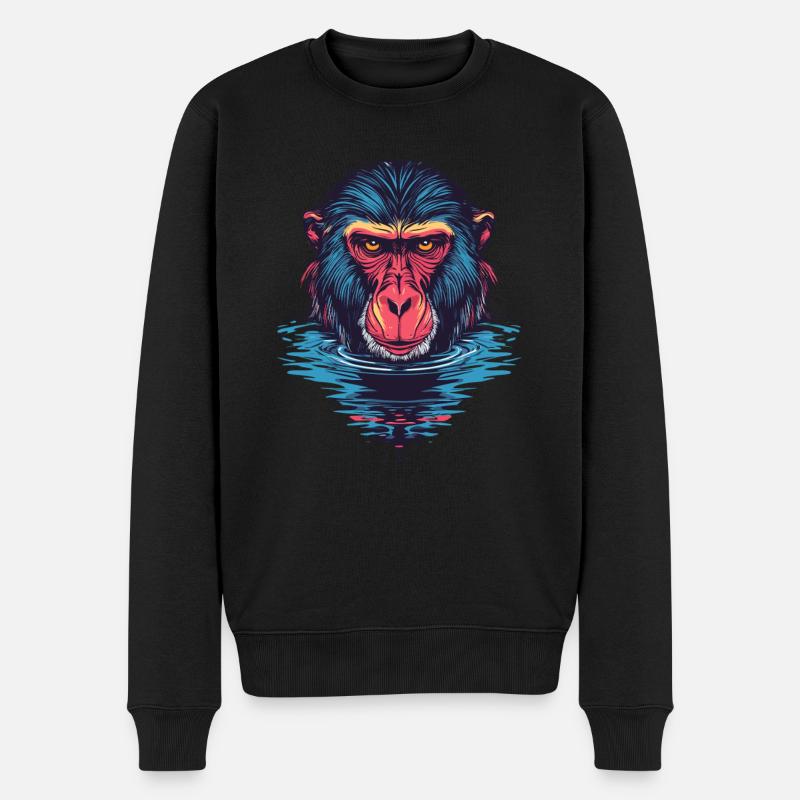 Singe mandrill dans l’eau - Pull Premium bio Homme - noir