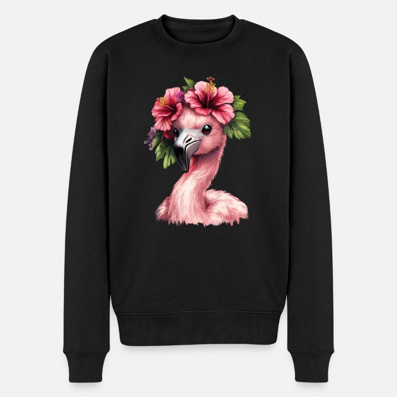 Flamant rose à l’hibiscus - Pull Premium bio Homme - noir
