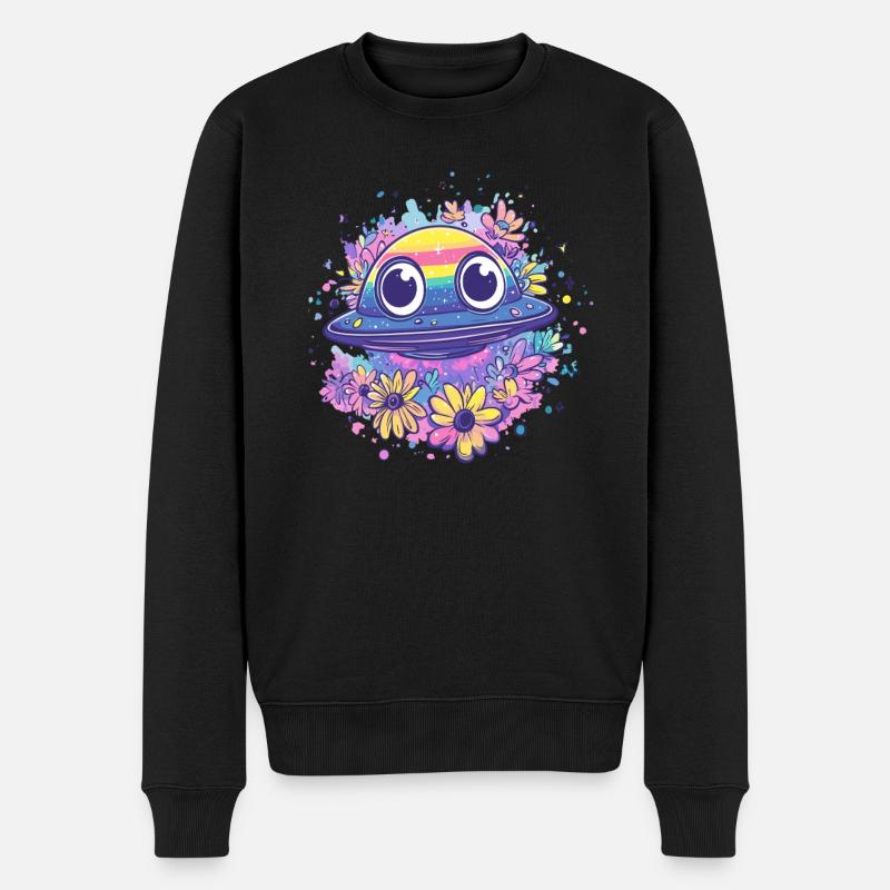 UFO mit Blumenkranz - Männer Premium Bio Pullover - Schwarz