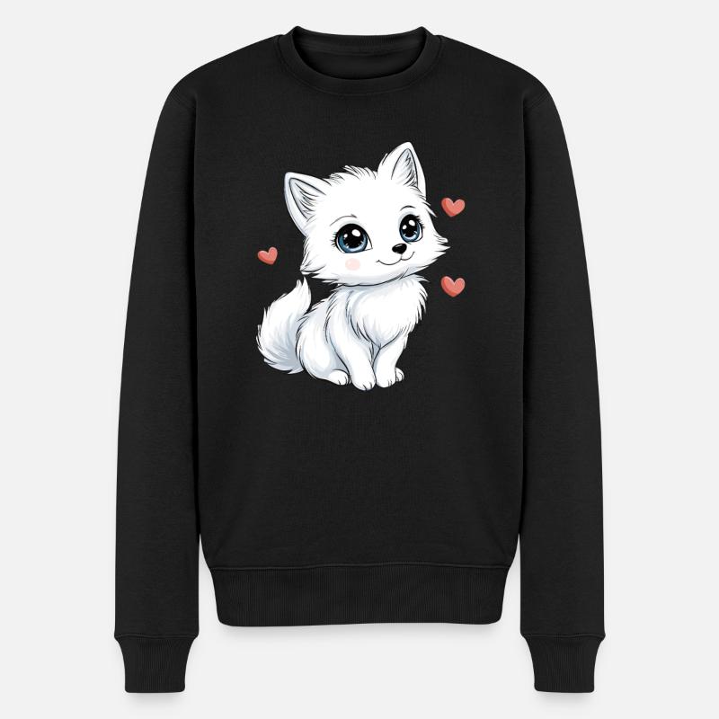 Weißer Fuchs mit Herzen - Männer Premium Bio Pullover - Schwarz