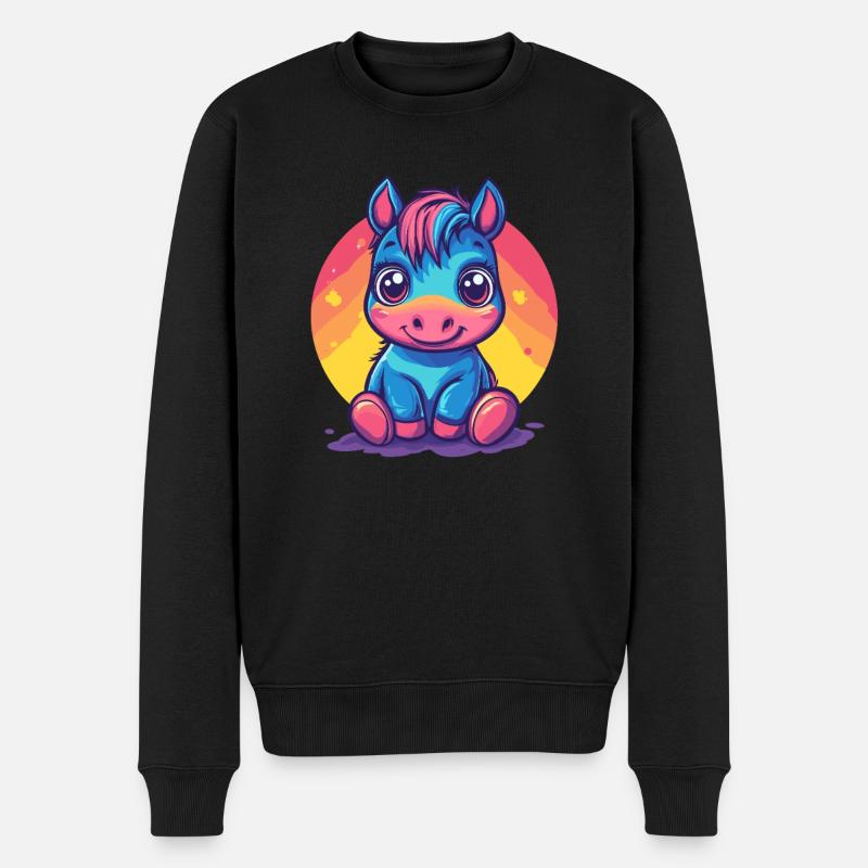 Buntes Pony im Sonnenuntergang - Männer Premium Bio Pullover - Schwarz