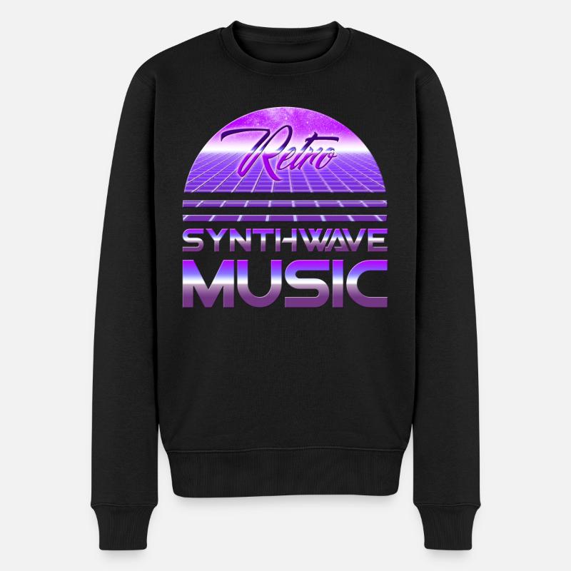 80s Neon Retro Synthwave Music Electronic Wave - Männer Premium Bio Pullover - Schwarz