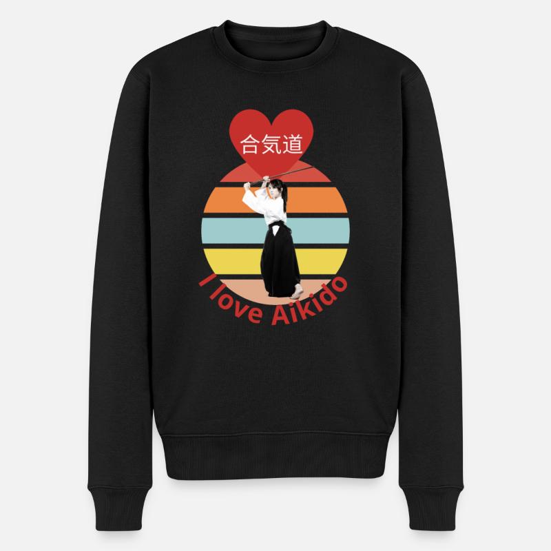 I love aikido - Männer Premium Bio Pullover - Schwarz