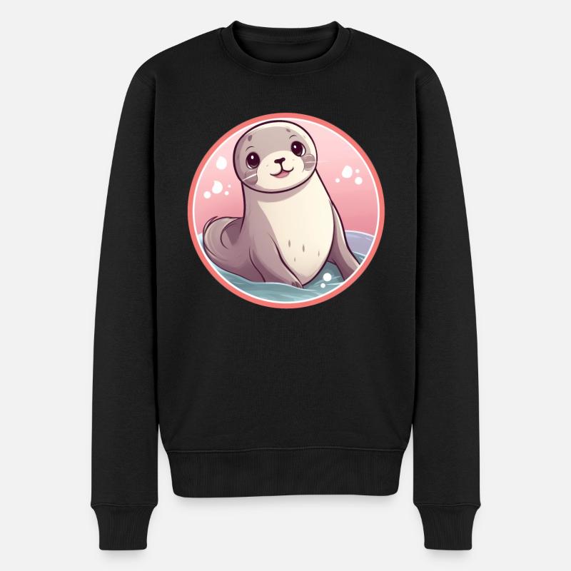 Robbe Kawaii - Männer Premium Bio Pullover - Schwarz
