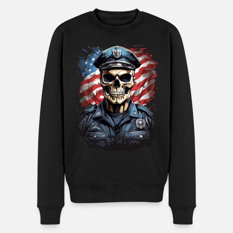 US-Polizei-Schädel - Männer Premium Bio Pullover - Schwarz