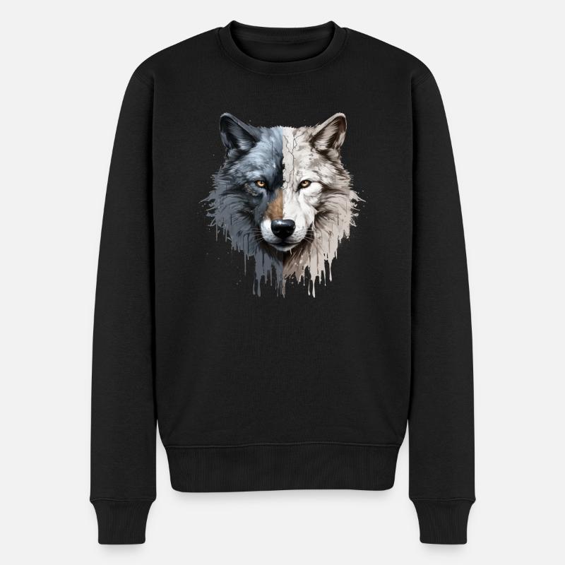 Wolf - Männer Premium Bio Pullover - Schwarz