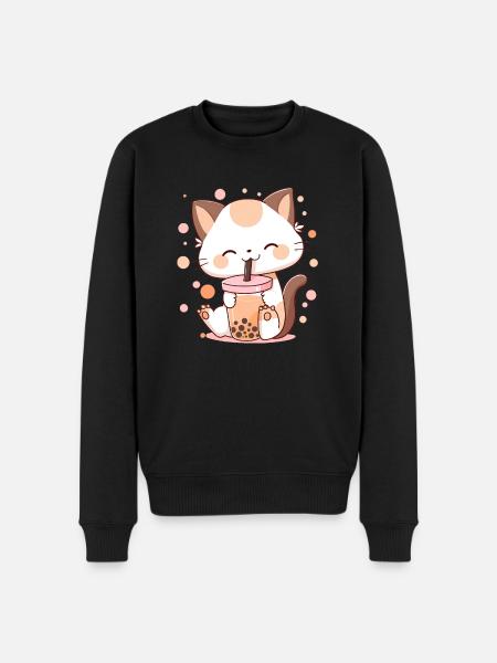 Bubble Tea Cat Neko boba - Men's Premium Organic Jumper - black