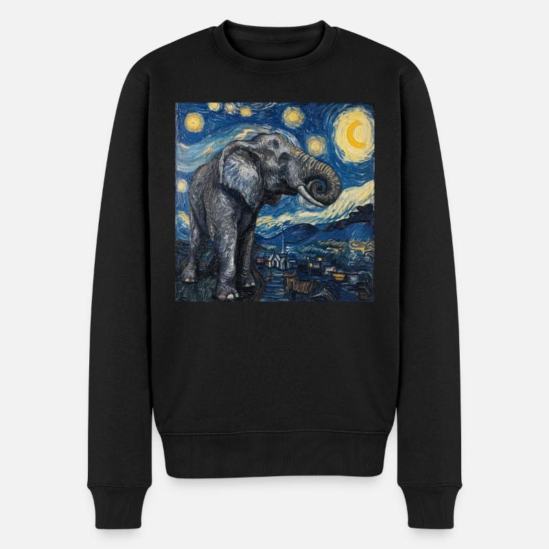Éléphant, Van Gogh, Nuit étoilée - Pull Premium bio Homme - noir