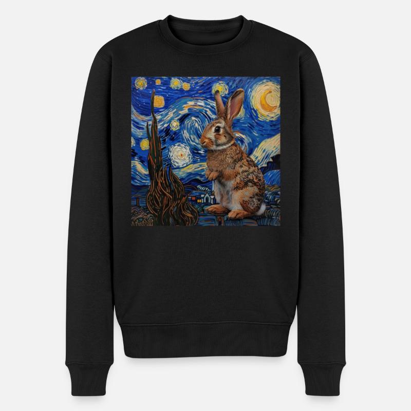 hase, kaninchen, Van Gogh, Sternennacht - Männer Premium Bio Pullover - Schwarz