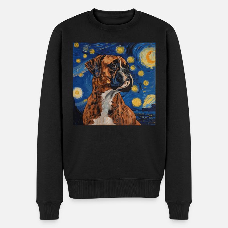Deutscher Boxer, hund, Van Gogh, Sternennacht - Männer Premium Bio Pullover - Schwarz