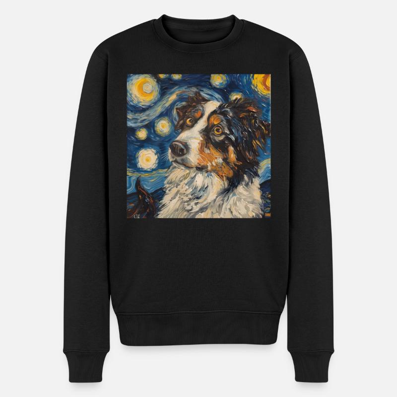 Berger australien, chien, Van Gogh, nuit étoilée - Pull Premium bio Homme - noir