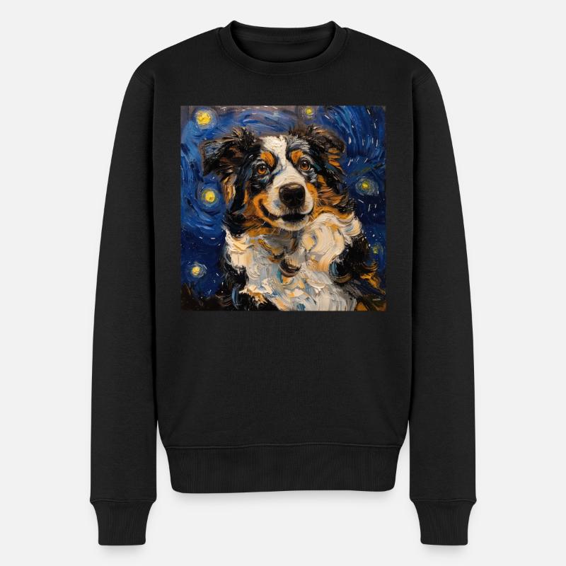 Berger Australien, chien, van gogh, nuit étoilée - Pull Premium bio Homme - noir
