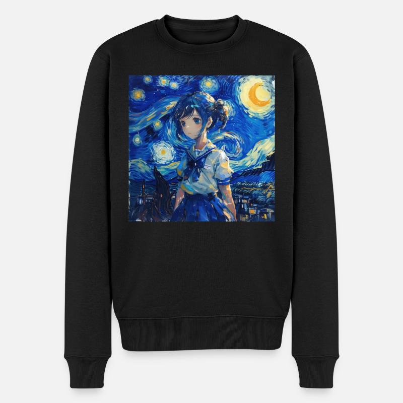 anime, anime mädchen, otaku, waifu, van gogh - Männer Premium Bio Pullover - Schwarz