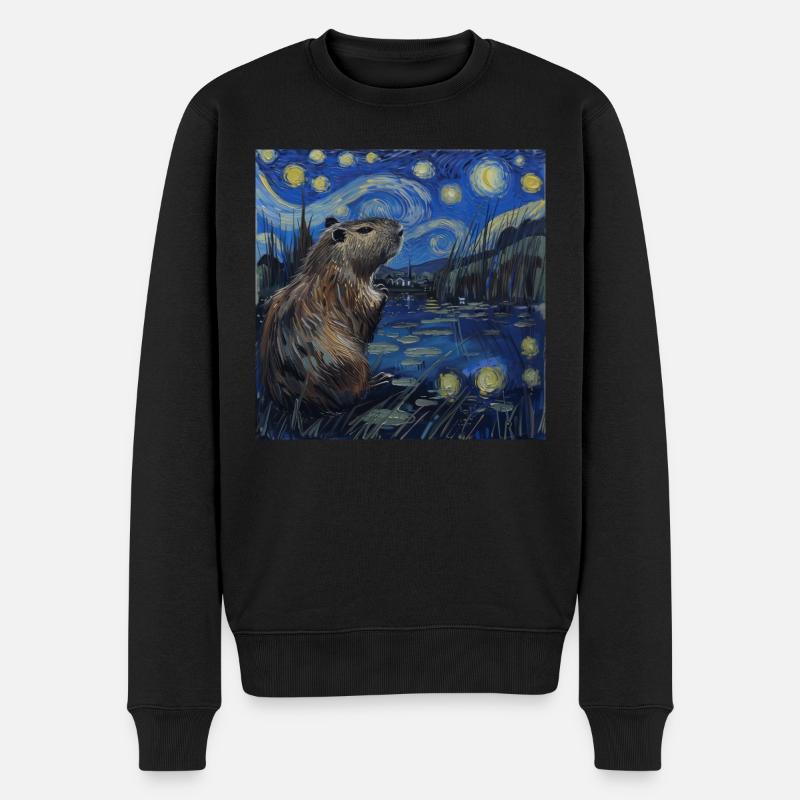 Capybara, Van Gogh, Sternennacht - Männer Premium Bio Pullover - Schwarz