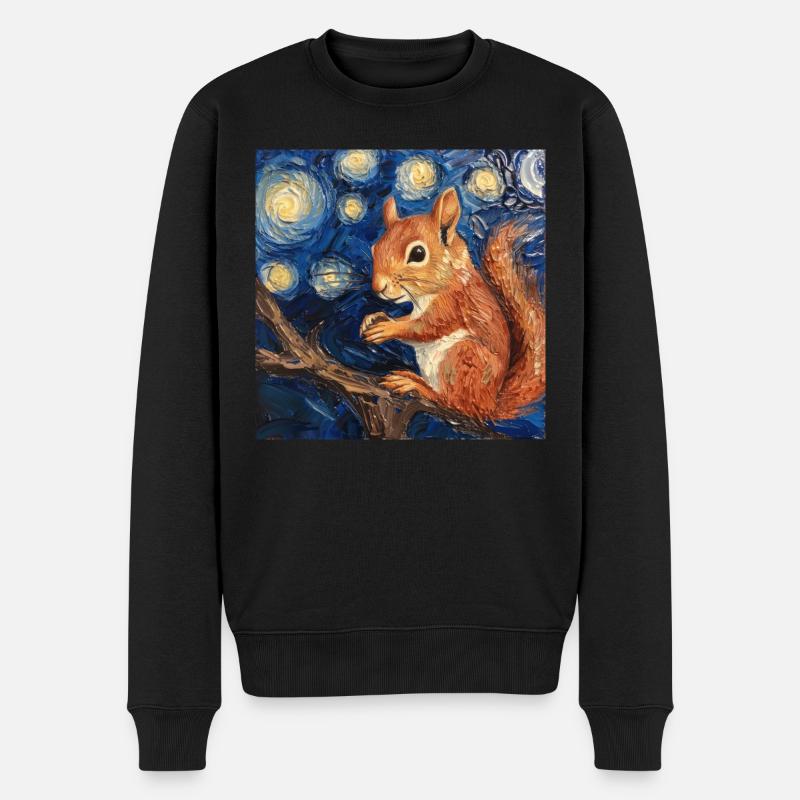 eichhörnchen, van gogh, sternennacht - Männer Premium Bio Pullover - Schwarz