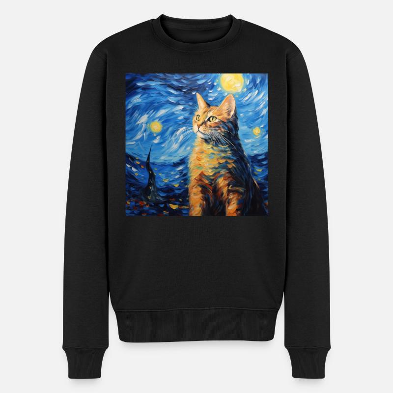 Katze, katzenmotiv, van gogh - Männer Premium Bio Pullover - Schwarz