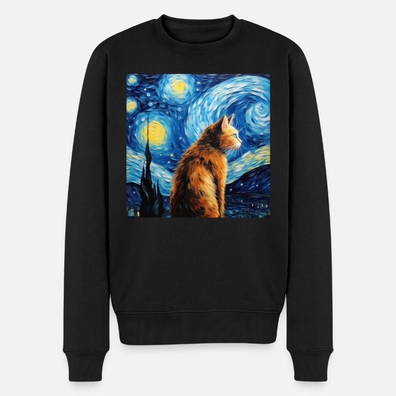 Katze, katzenmotiv, van gogh - Männer Premium Bio Pullover - Schwarz