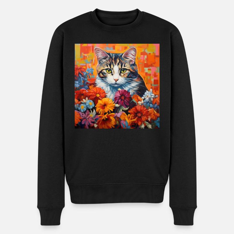 Katze, katzenmotiv, blumen, geschenk, geschenkidee - Männer Premium Bio Pullover - Schwarz