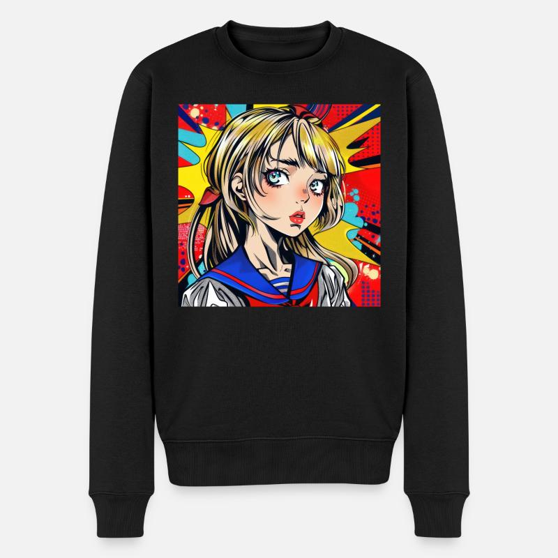 Anime, Fille, Rétro, Waifu, Japon - Pull Premium bio Homme - noir