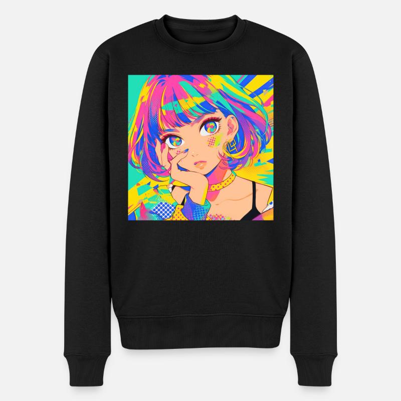 anime, girl, waifu, japan - Männer Premium Bio Pullover - Schwarz