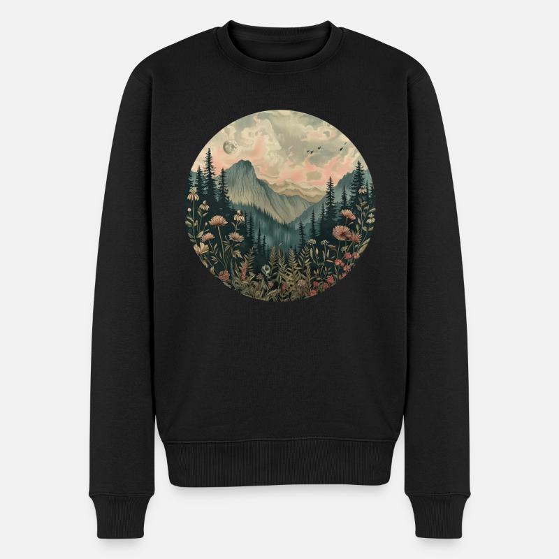 Bohème, Fleurs, Montagnes, Paysage, Nature, Arbres - Pull Premium bio Homme - noir