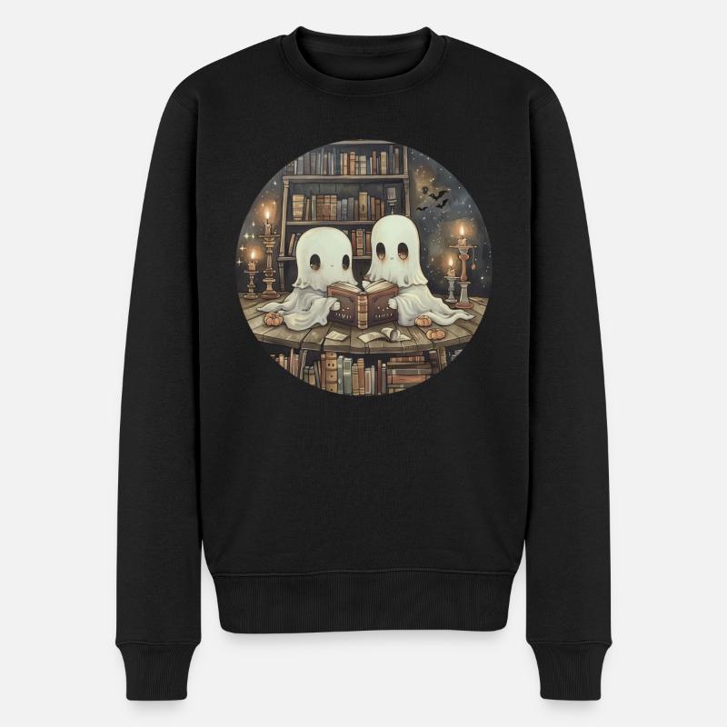 Geister Lesen Buch bibliothek - Männer Premium Bio Pullover - Schwarz