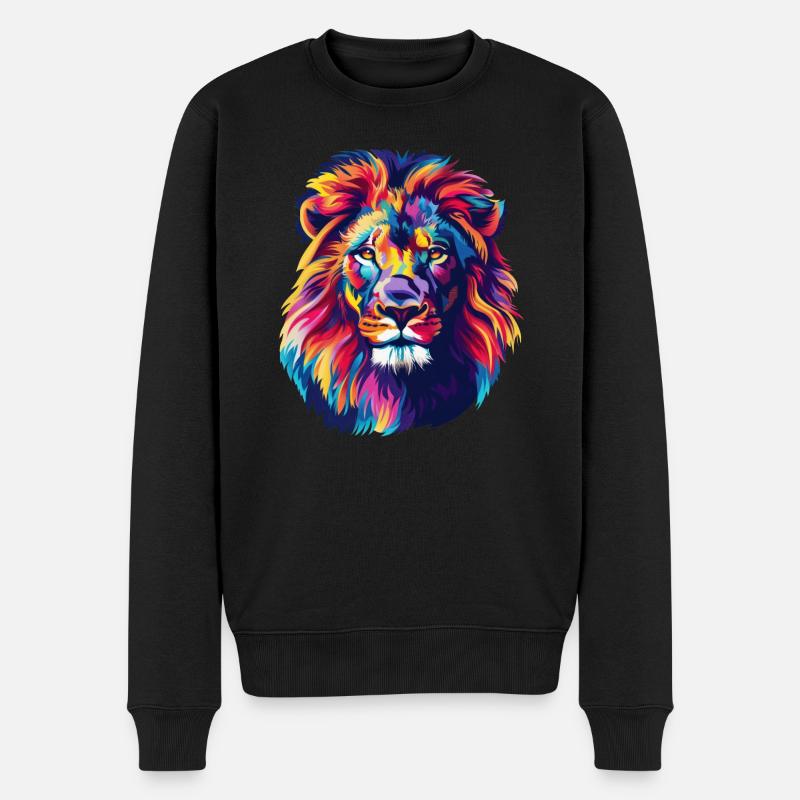 Löwe Löwenkopf Bunt - Männer Premium Bio Pullover - Schwarz