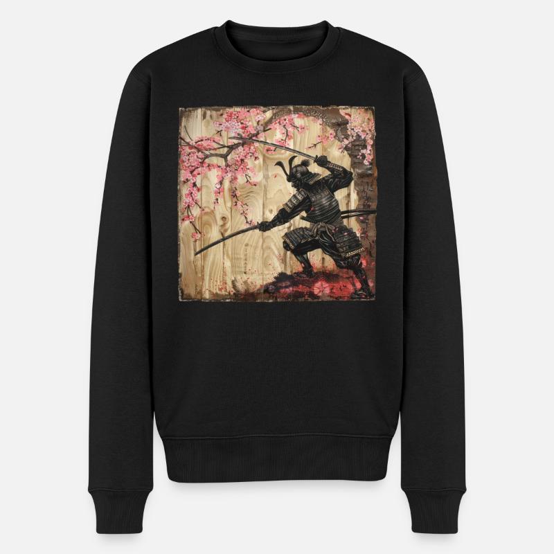 Japanisch, Samurai, Kirschblüte, Kunst, Ukiyo-E - Männer Premium Bio Pullover - Schwarz