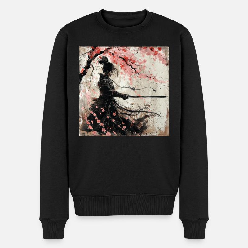 Japanisch, Samurai, Kirschblüte, Kunst, Ukiyo-E - Männer Premium Bio Pullover - Schwarz