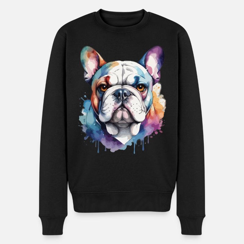 Französische Bulldogge Cool Cool Bunt - Männer Premium Bio Pullover - Schwarz