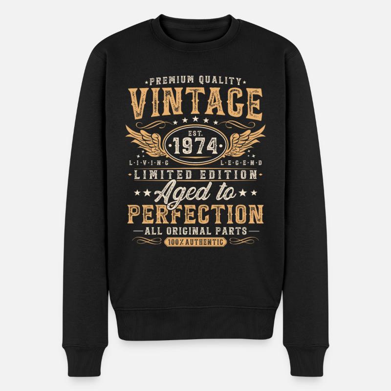 Vintage 1974 Jahrgang geboren Geburtstag Geschenk - Männer Premium Bio Pullover - Schwarz