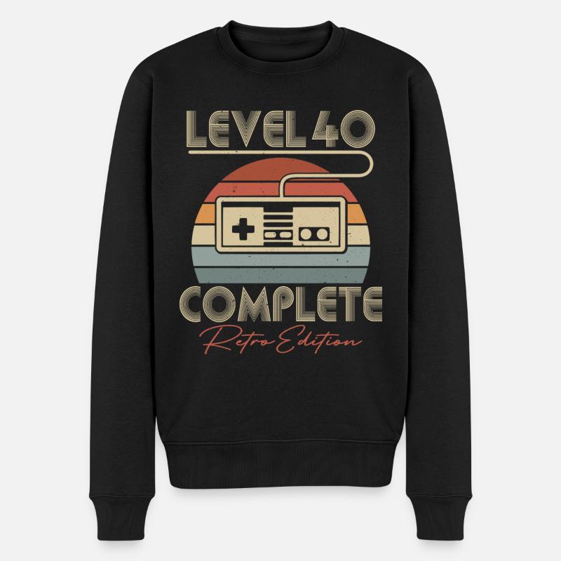 40 Geburtstag Level 40 Complete 40 Jahre Retro - Männer Premium Bio Pullover - Schwarz