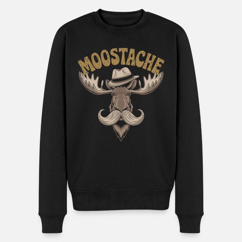 Moustache Bart Bärtig Elch - Männer Premium Bio Pullover - Schwarz