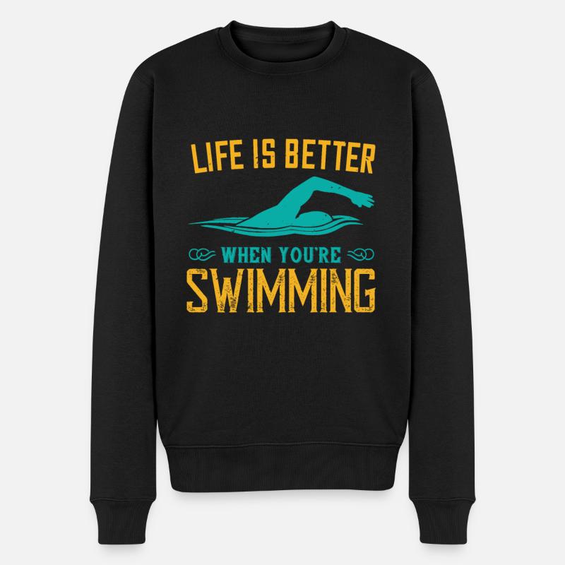 Schwimmen das Leben ist besser wenn du schwimmst - Männer Premium Bio Pullover - Schwarz