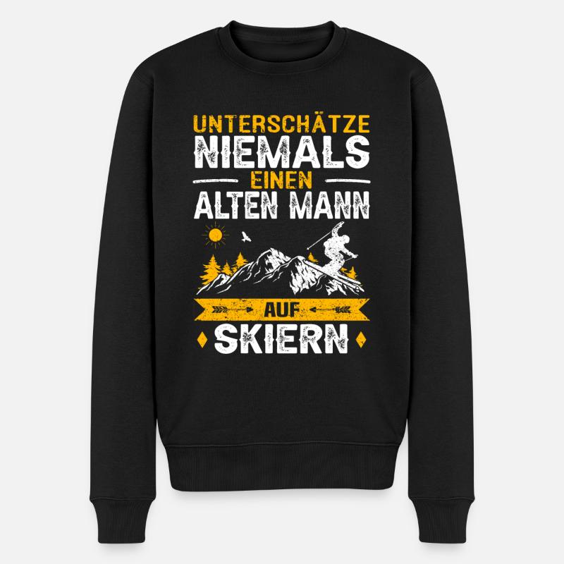 Alter Mann Skifahren Skier Ski Wintersport Berge - Männer Premium Bio Pullover - Schwarz