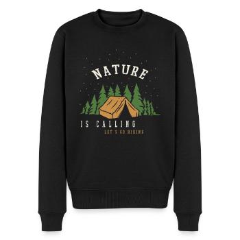 Spruch Nature is calling Let's go Hiking - Männer Premium Bio Pullover - Schwarz - Vorne - Nico (187cm)