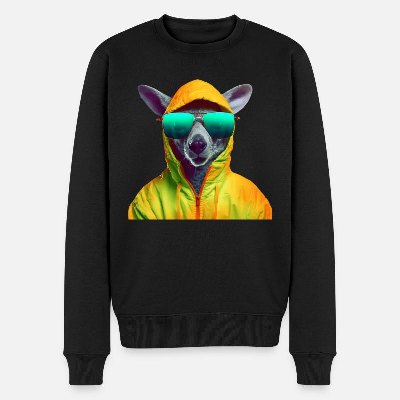 Känguru mit Sonnenbrille Beuteltier Kangaroo - Männer Premium Bio Pullover - Schwarz