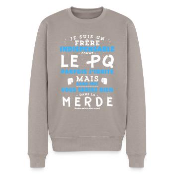 J'aime mon frère PQ - idée cadeau humour frangin - Pull Premium bio Homme - taupe - Devant - Nico (187cm)