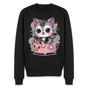 Kawaii Cat with Piggy Bank - Men's Premium Organic Jumper - black - Front - Nico (187cm)