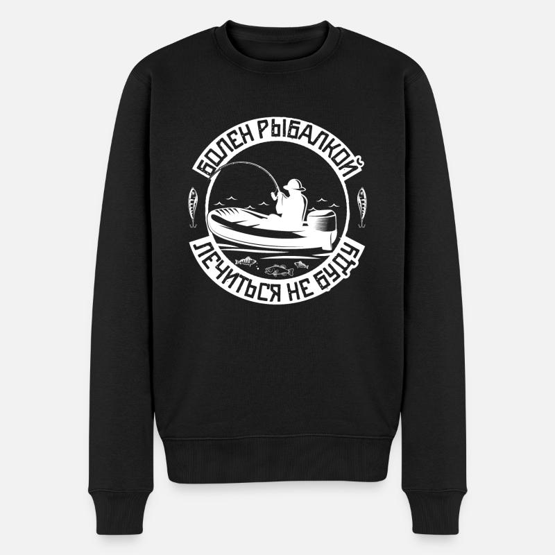 Angler Angelboot Spruch Russisch Russen angeln - Männer Premium Bio Pullover - Schwarz