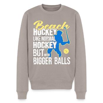 Beachhockey Strandhockeyspieler ProBeachHockey - Männer Premium Bio Pullover - Taupe - Vorne - Nico (187cm)