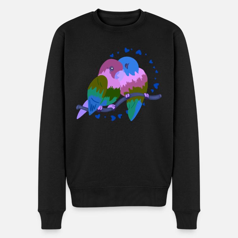 Verliebte Vögel - Männer Premium Bio Pullover - Schwarz