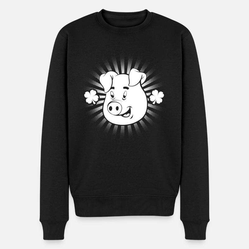 Schweinchen Glück Design - Männer Premium Bio Pullover - Schwarz