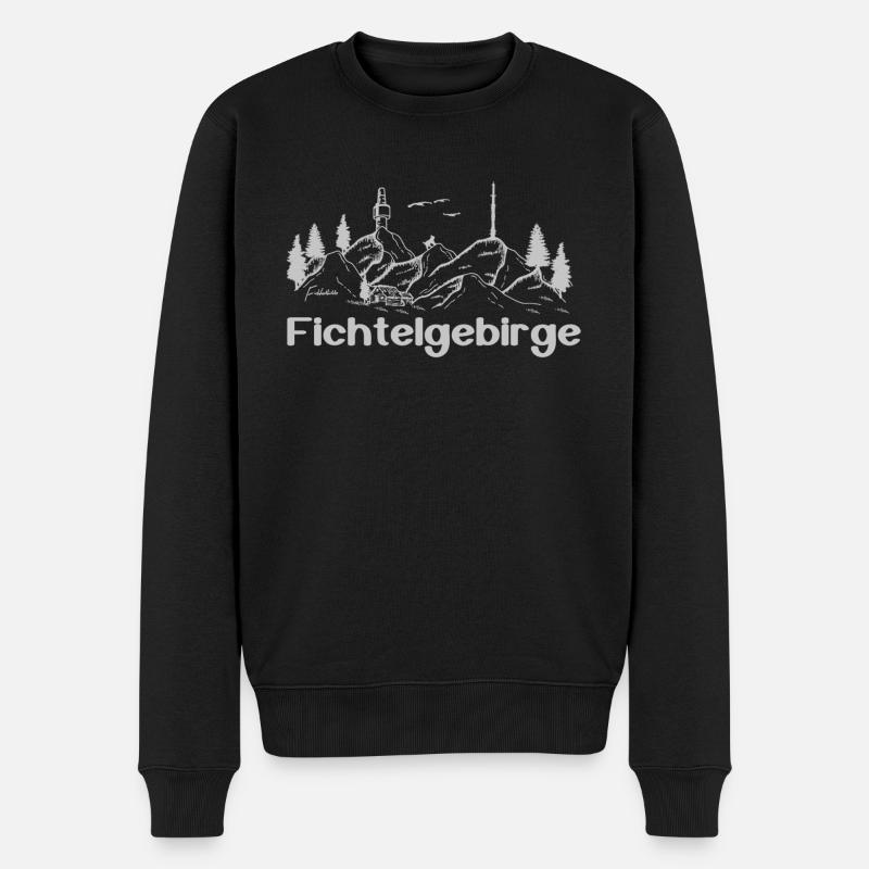 Fichtelgebirge mit Hütte und Luchs - Männer Premium Bio Pullover - Schwarz