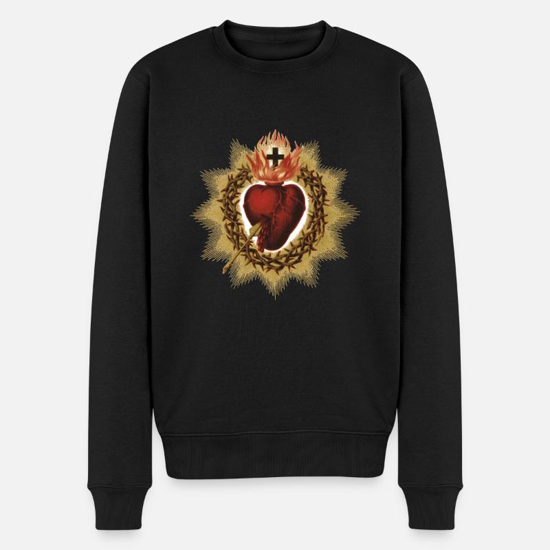 Vintage Sacred Heart of Jesus - Männer Premium Bio Pullover - Schwarz