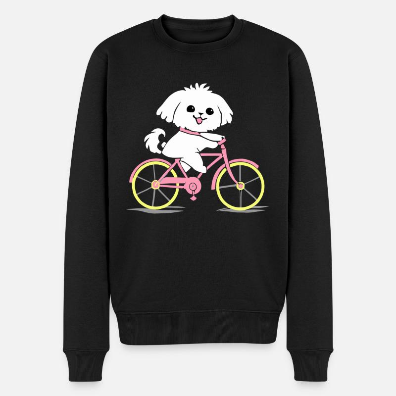 Maltese Bicycle Dog Gift Rétro - Pull Premium bio Homme - noir