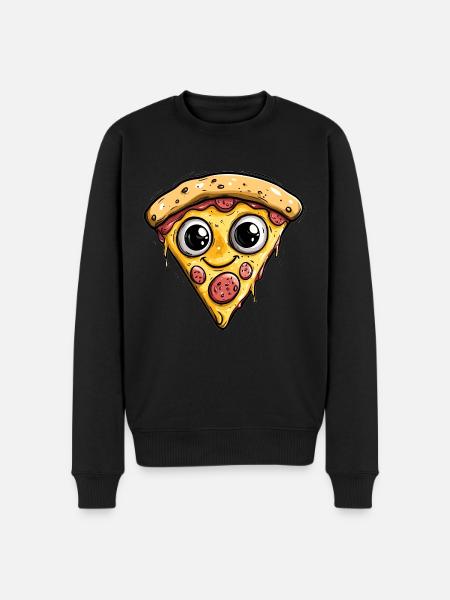 Fröhliches Pizza-Stück - Männer Premium Bio Pullover - Schwarz