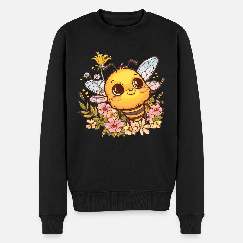 Honigbiene mit Blumenkranz - Männer Premium Bio Pullover - Schwarz